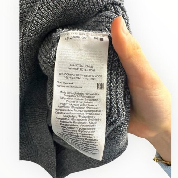 Selected Homme Men's twisted knit LS crew sweater jumper heather grey charcoal M - Picture 7 of 7